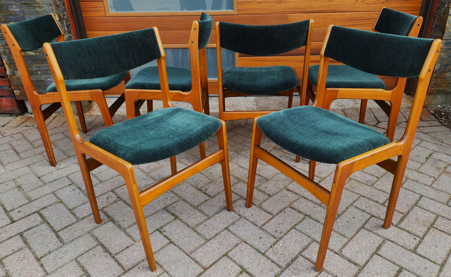 6 RESTORED REUPHOLSTERED in wool mohair Danish Mid Century Modern Teak Chairs by Erik Buch