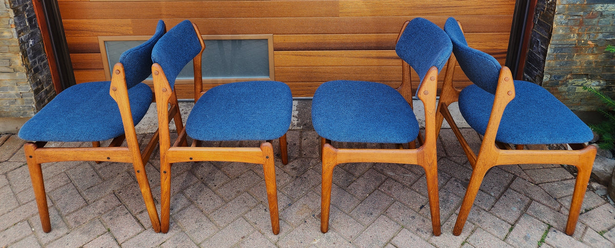 4 REFINISHED REUPHOLSTERED Danish Mid Century Modern Teak Chairs by Erik Buch