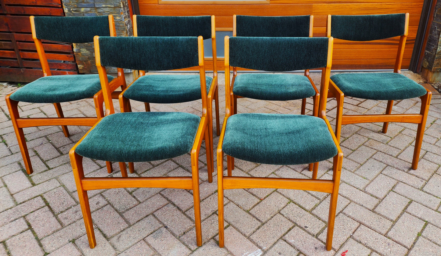 6 RESTORED REUPHOLSTERED in wool mohair Danish Mid Century Modern Teak Chairs by Erik Buch