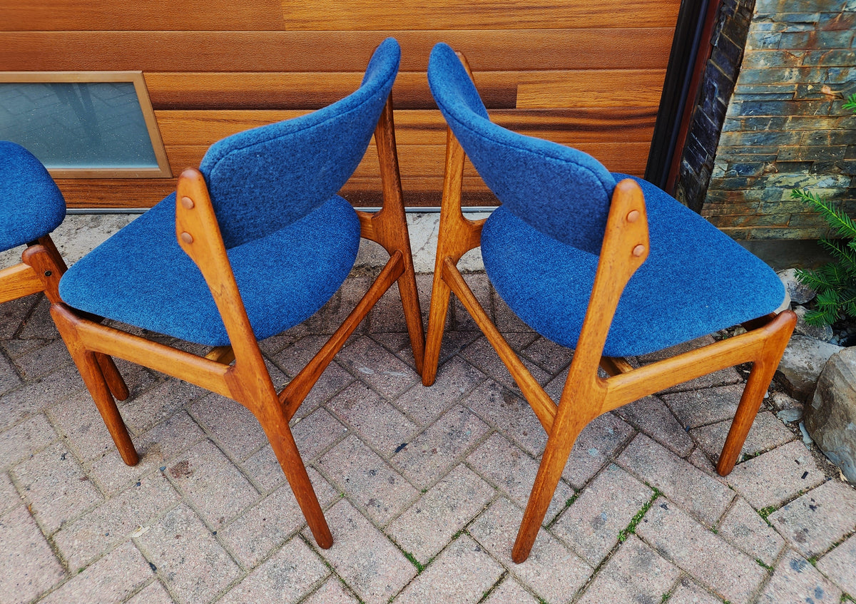 4 REFINISHED REUPHOLSTERED Danish Mid Century Modern Teak Chairs by Erik Buch
