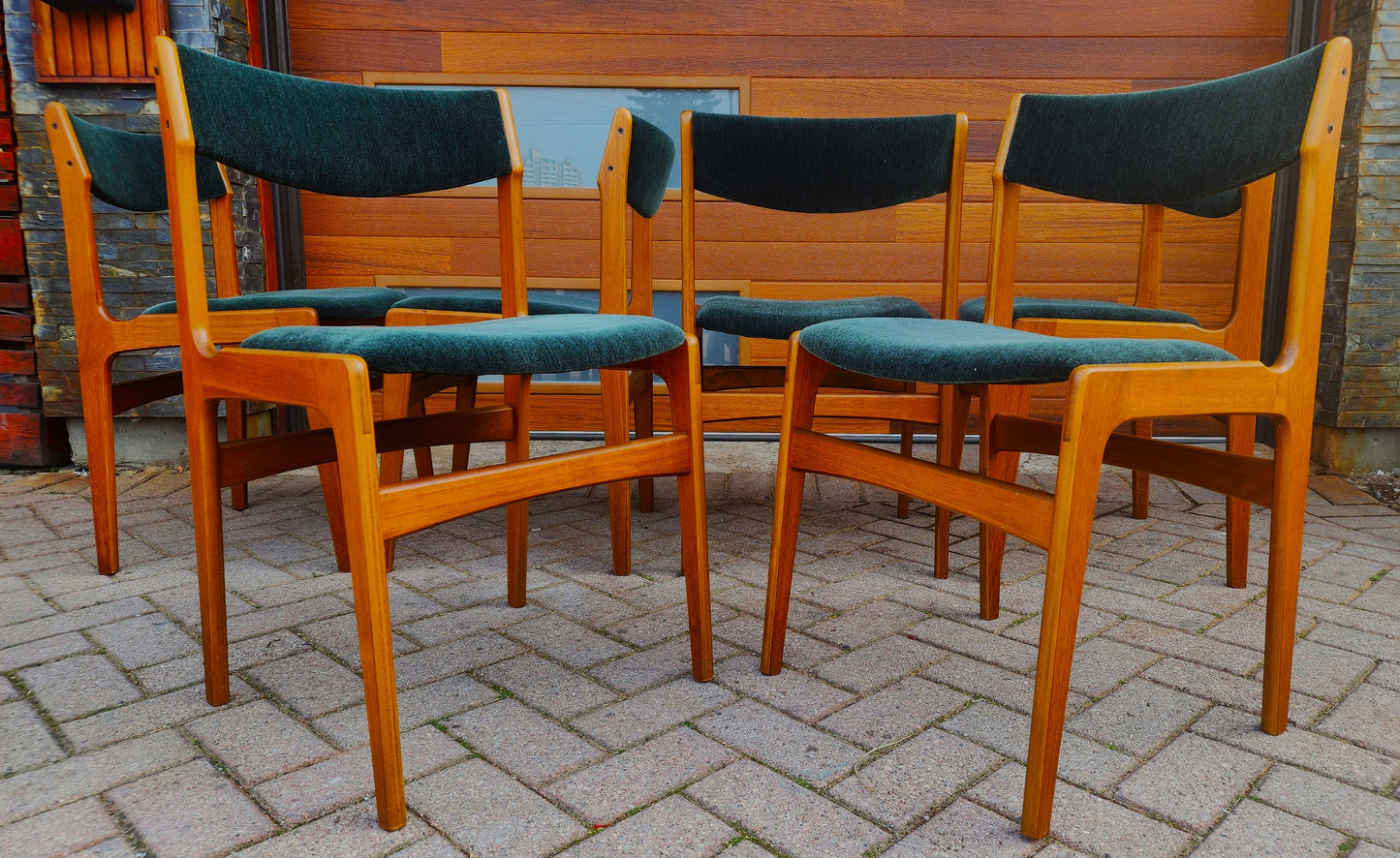 6 RESTORED REUPHOLSTERED in wool mohair Danish Mid Century Modern Teak Chairs by Erik Buch