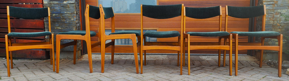 6 RESTORED REUPHOLSTERED in wool mohair Danish Mid Century Modern Teak Chairs by Erik Buch