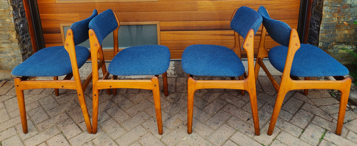 4 REFINISHED REUPHOLSTERED Danish Mid Century Modern Teak Chairs by Erik Buch