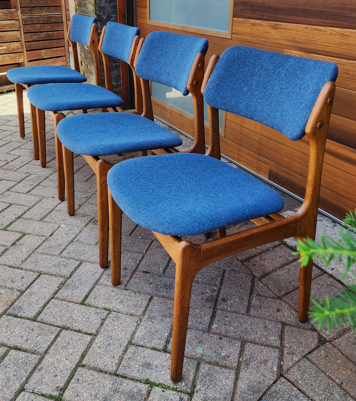 4 REFINISHED REUPHOLSTERED Danish Mid Century Modern Teak Chairs by Erik Buch