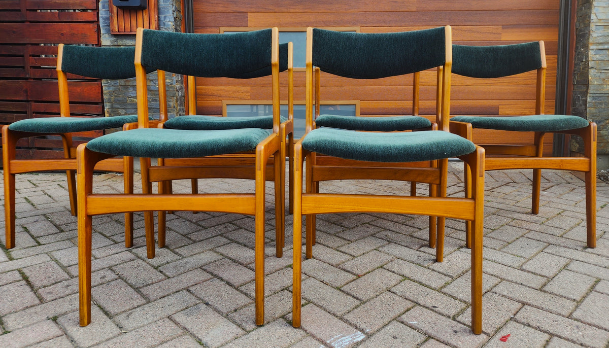 6 RESTORED REUPHOLSTERED in wool mohair Danish Mid Century Modern Teak Chairs by Erik Buch