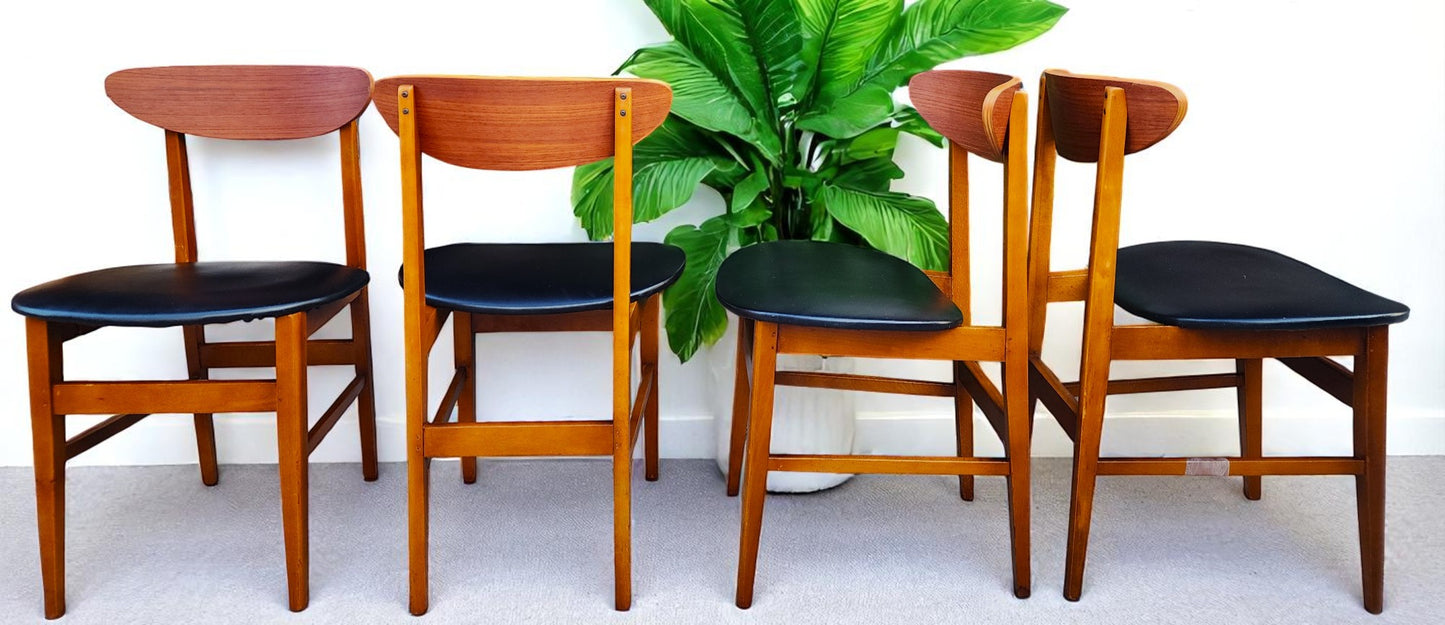 4 RESTORED Danish Mid Century Modern Teak Chairs by Farstrup