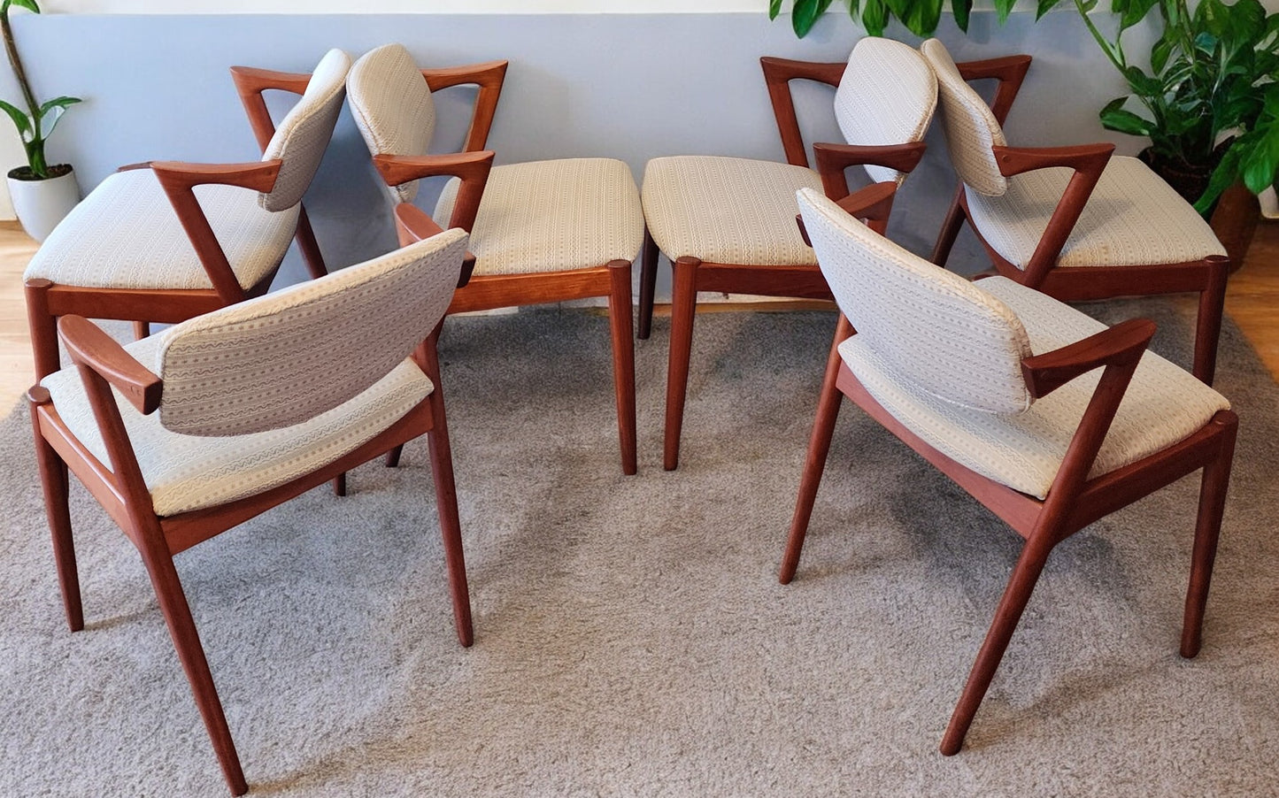 6 Danish Mid Century Modern Teak Chairs by Kai Kristiansen, Model 42