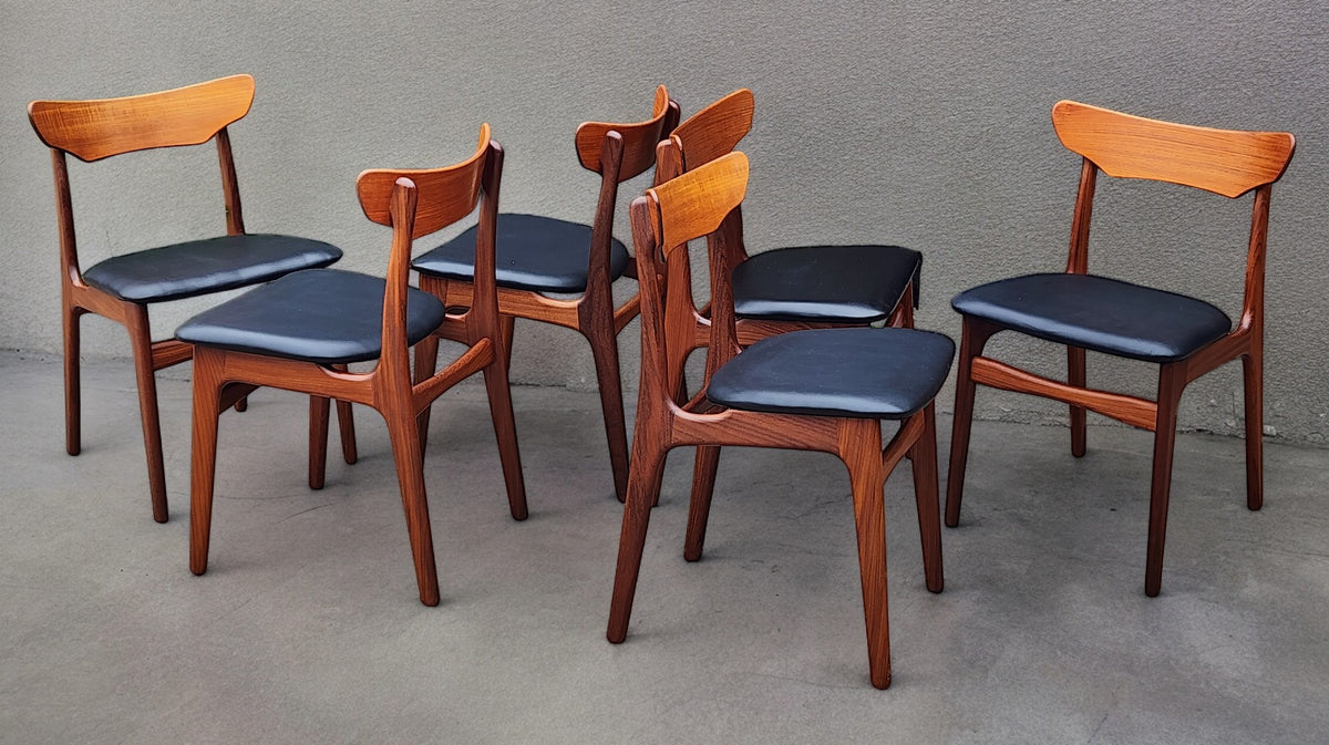 6 RESTORED REUPHOLSTERED Danish Mid Century Modern Teak Chairs by Schønning & Elgaard