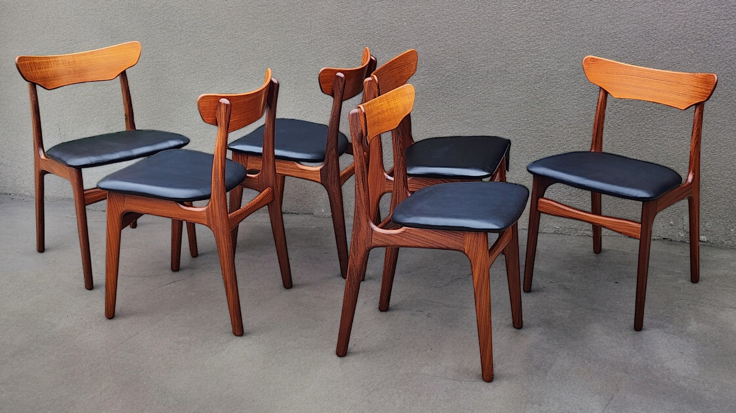 6 RESTORED REUPHOLSTERED Danish Mid Century Modern Teak Chairs by Schønning & Elgaard