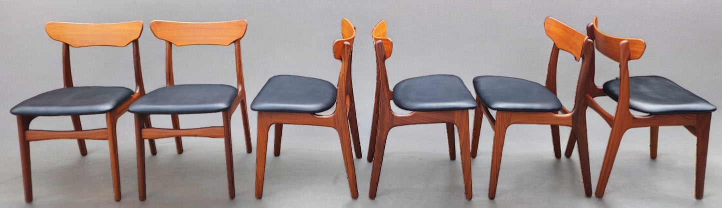 6 RESTORED REUPHOLSTERED Danish Mid Century Modern Teak Chairs by Schønning & Elgaard