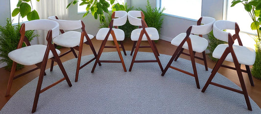 6 REFINISHED Danish Mid Century Modern Teak A -frame Chairs by TH Harlev