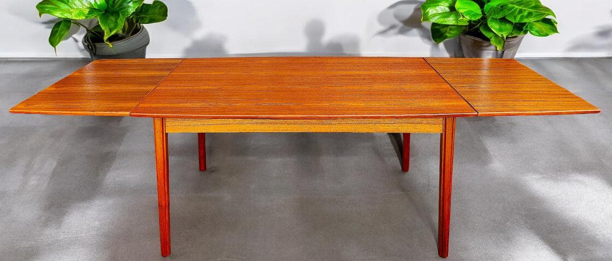 REFINISHED Danish MCM Teak Table Draw Leaf Surfboard Shape by DYRLUND 59