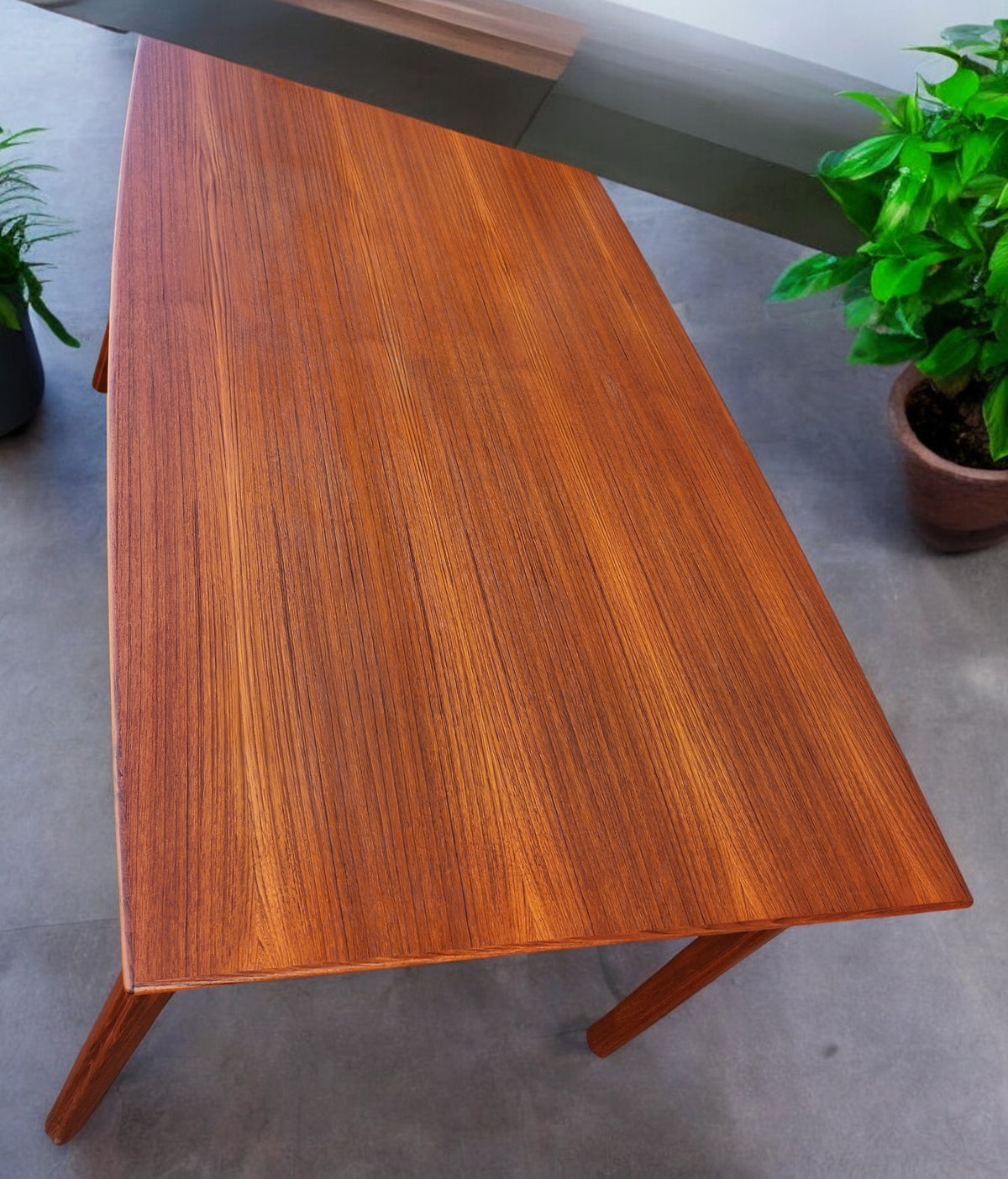 REFINISHED Danish MCM Teak Table Draw Leaf Surfboard Shape by DYRLUND 59
