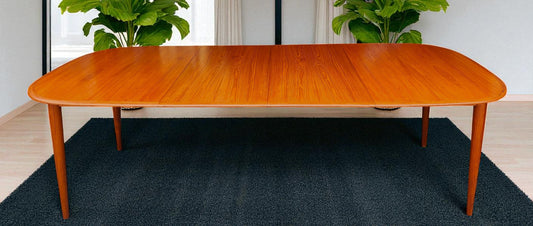 REFINISHED Danish MCM Teak Table w 2 Leaves Selfstoring 59.5"-98"