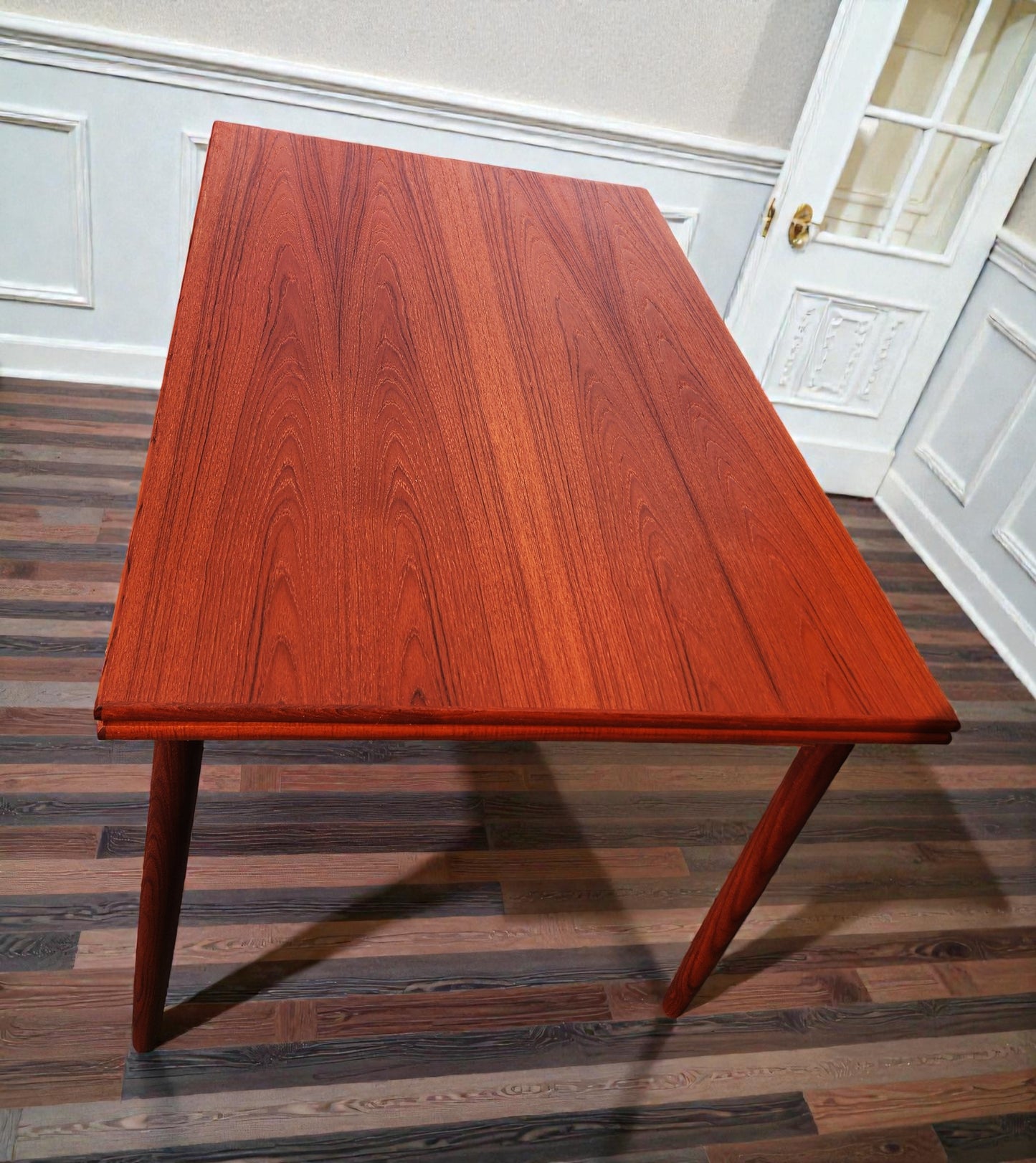 REFINISHED Danish Mid Century Modern Teak Draw Leaf Table 48"-84.5"