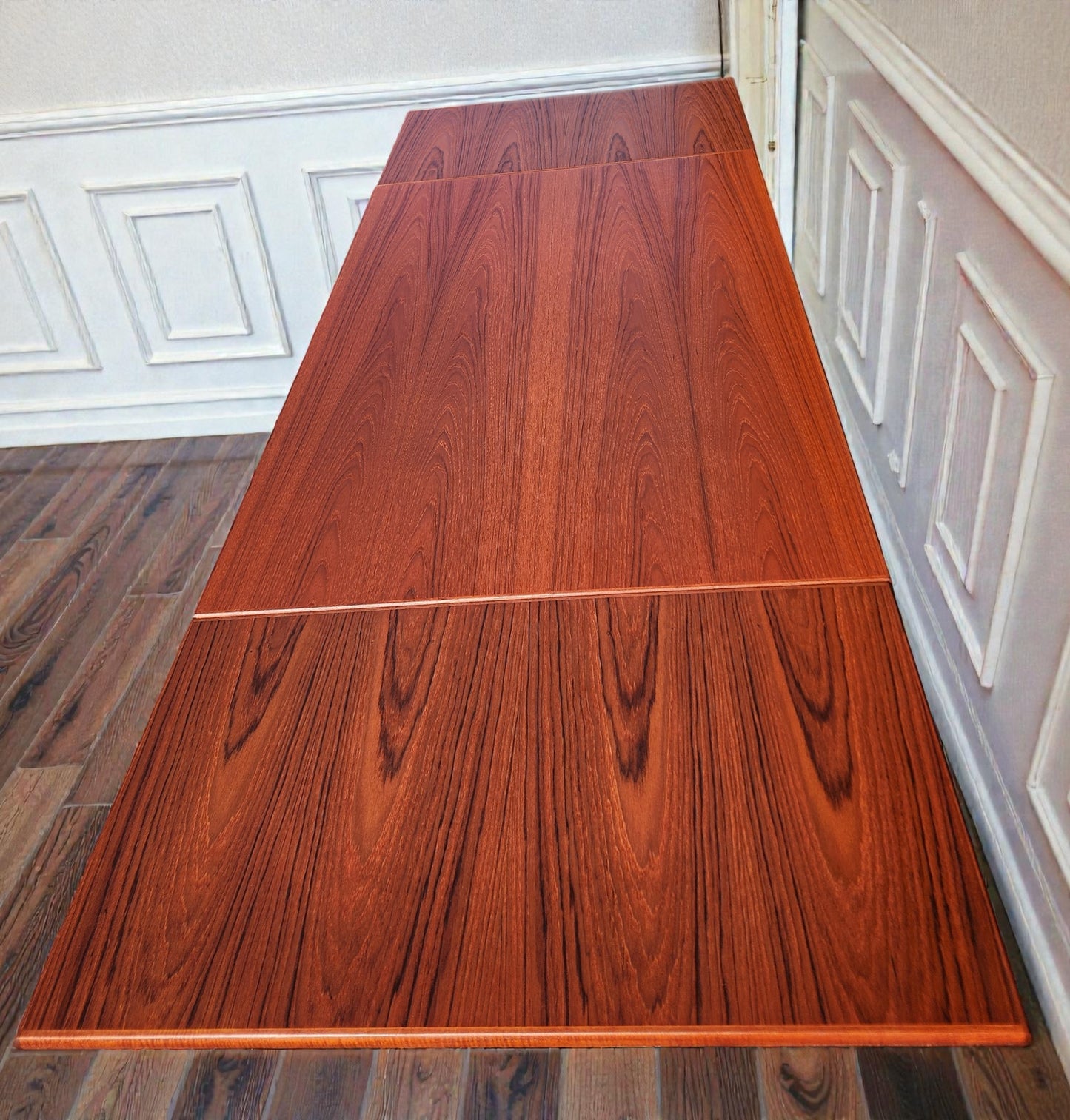 REFINISHED Danish Mid Century Modern Teak Draw Leaf Table 48"-84.5"