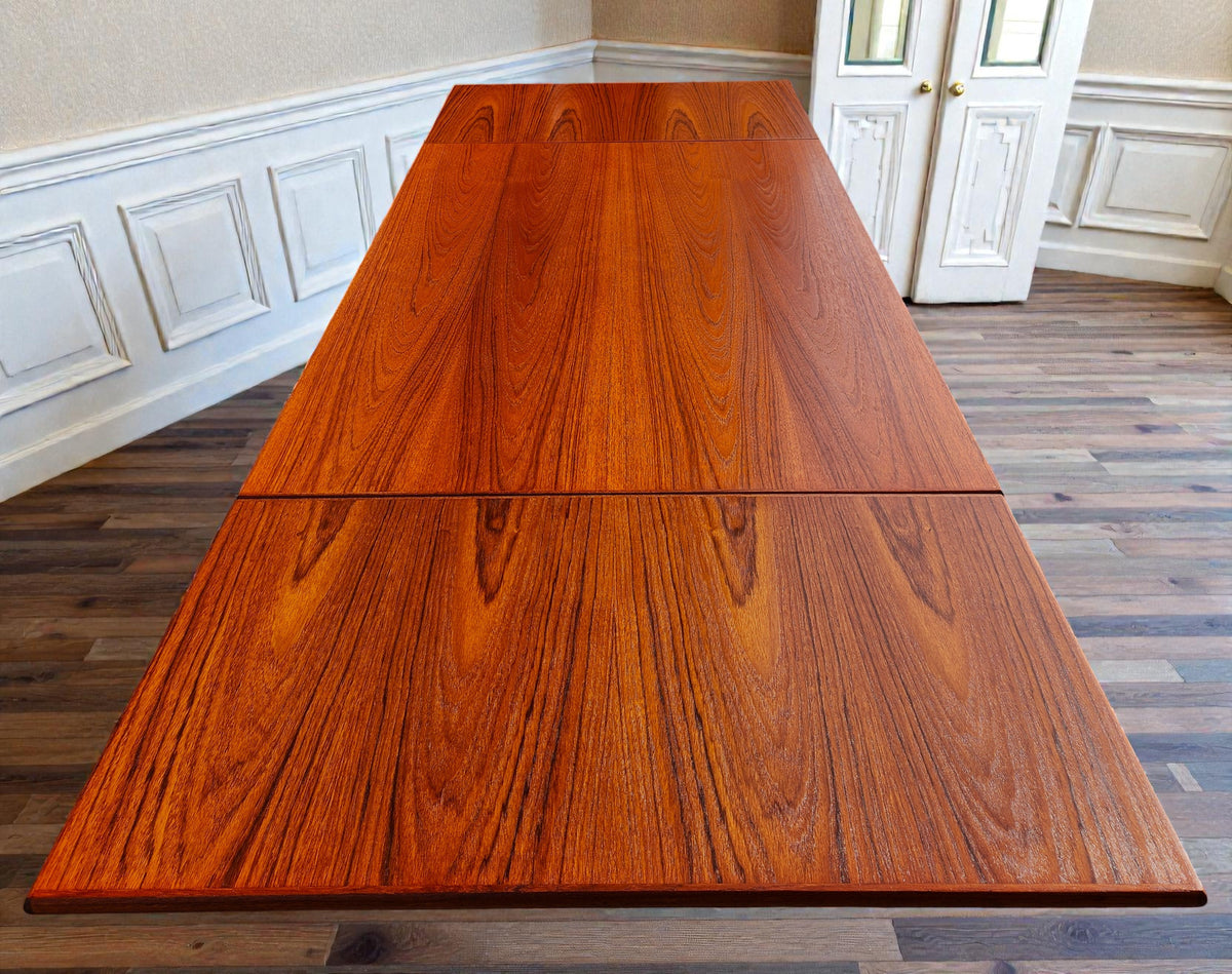 REFINISHED Danish Mid Century Modern Teak Draw Leaf Table 48