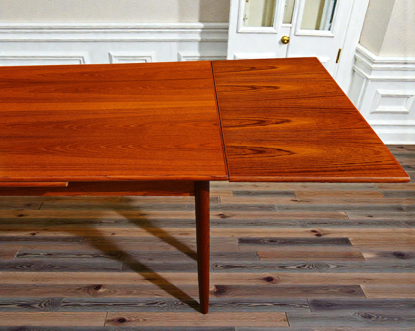 REFINISHED Danish Mid Century Modern Teak Draw Leaf Table 48"-84.5"
