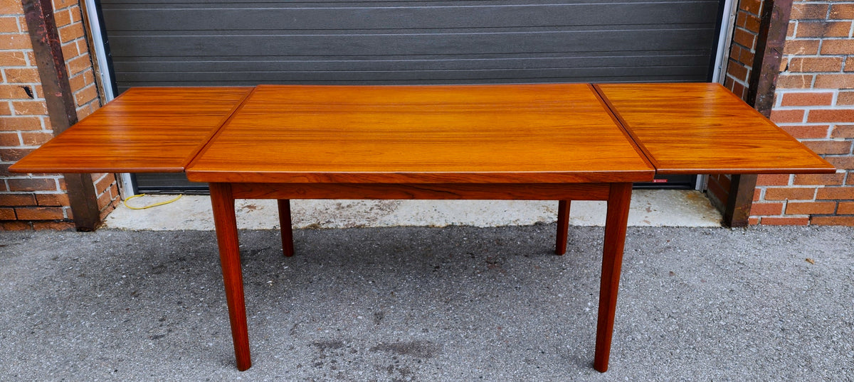 REFINISHED Danish MCM Teak Draw Leaf Table by H. Kjaernulf  51