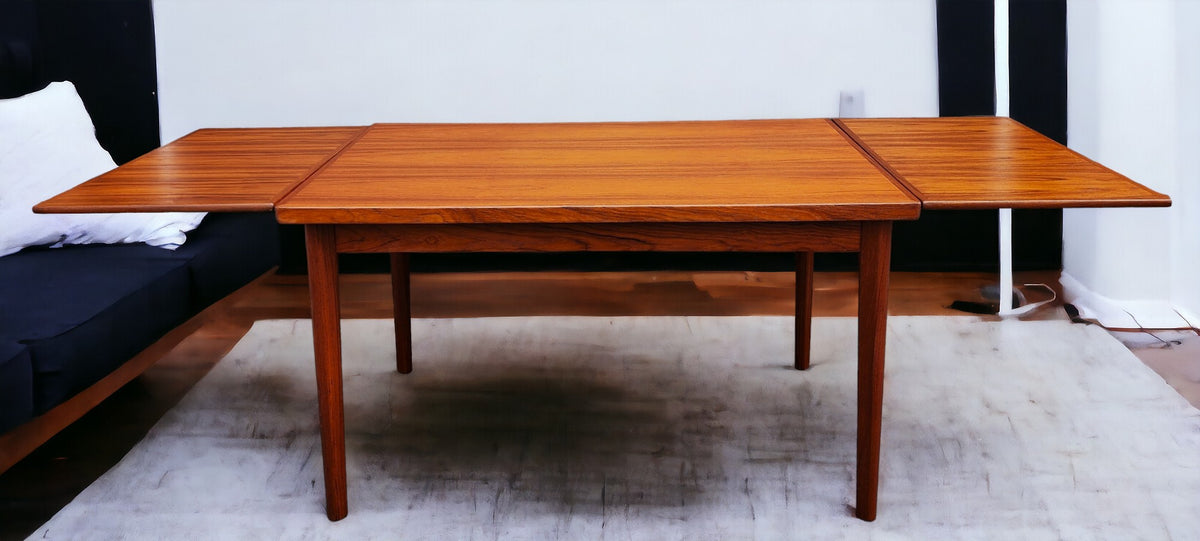 REFINISHED Danish MCM Teak Draw Leaf Table by H. Kjaernulf  51