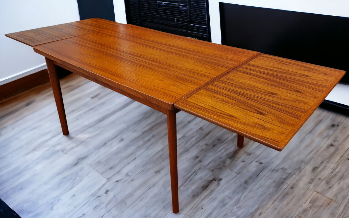 REFINISHED Danish MCM Teak Draw Leaf Table by H. Kjaernulf  51