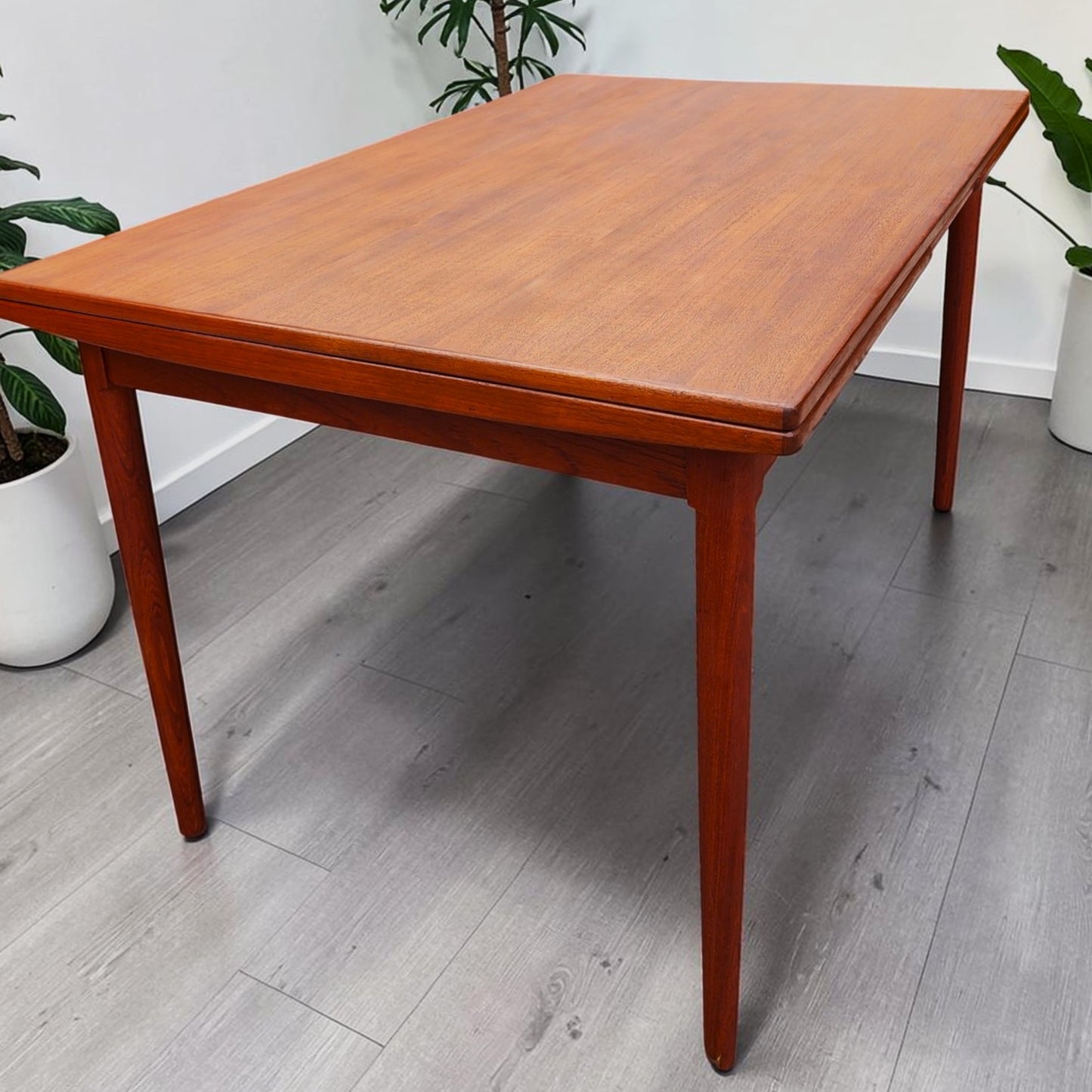 REFINISHED Danish Mid Century Modern Teak Draw Leaf Table 51" - 90"