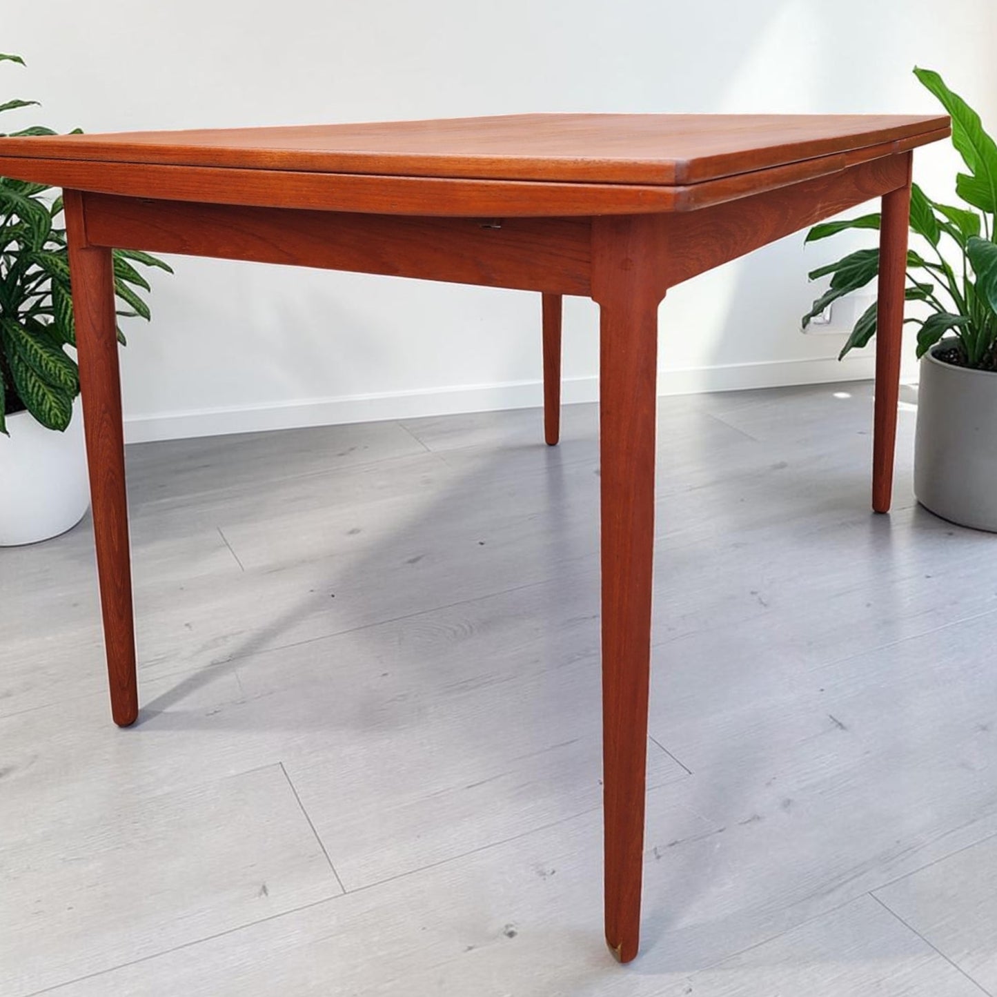 REFINISHED Danish Mid Century Modern Teak Draw Leaf Table 51" - 90"