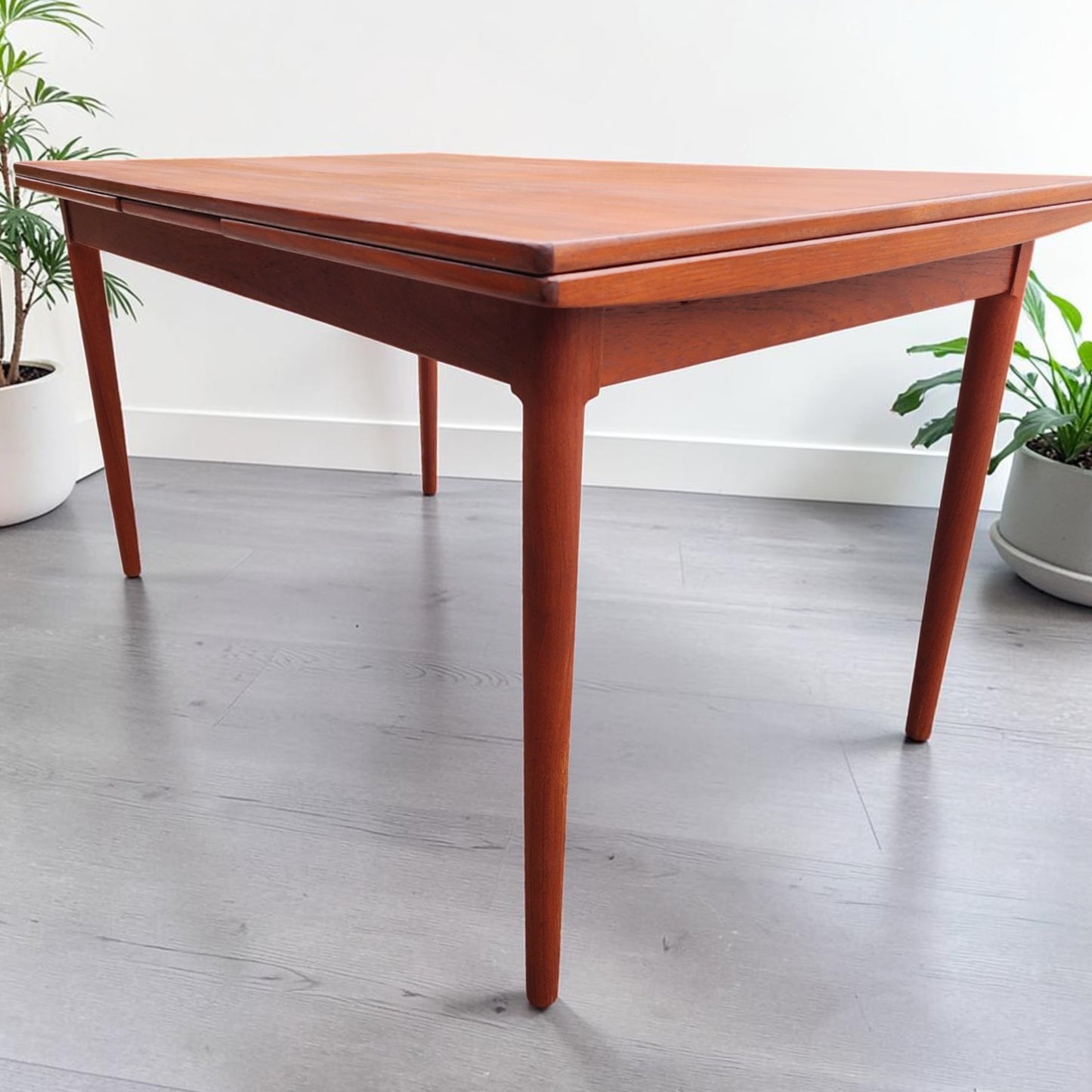 REFINISHED Danish Mid Century Modern Teak Draw Leaf Table 51" - 90"