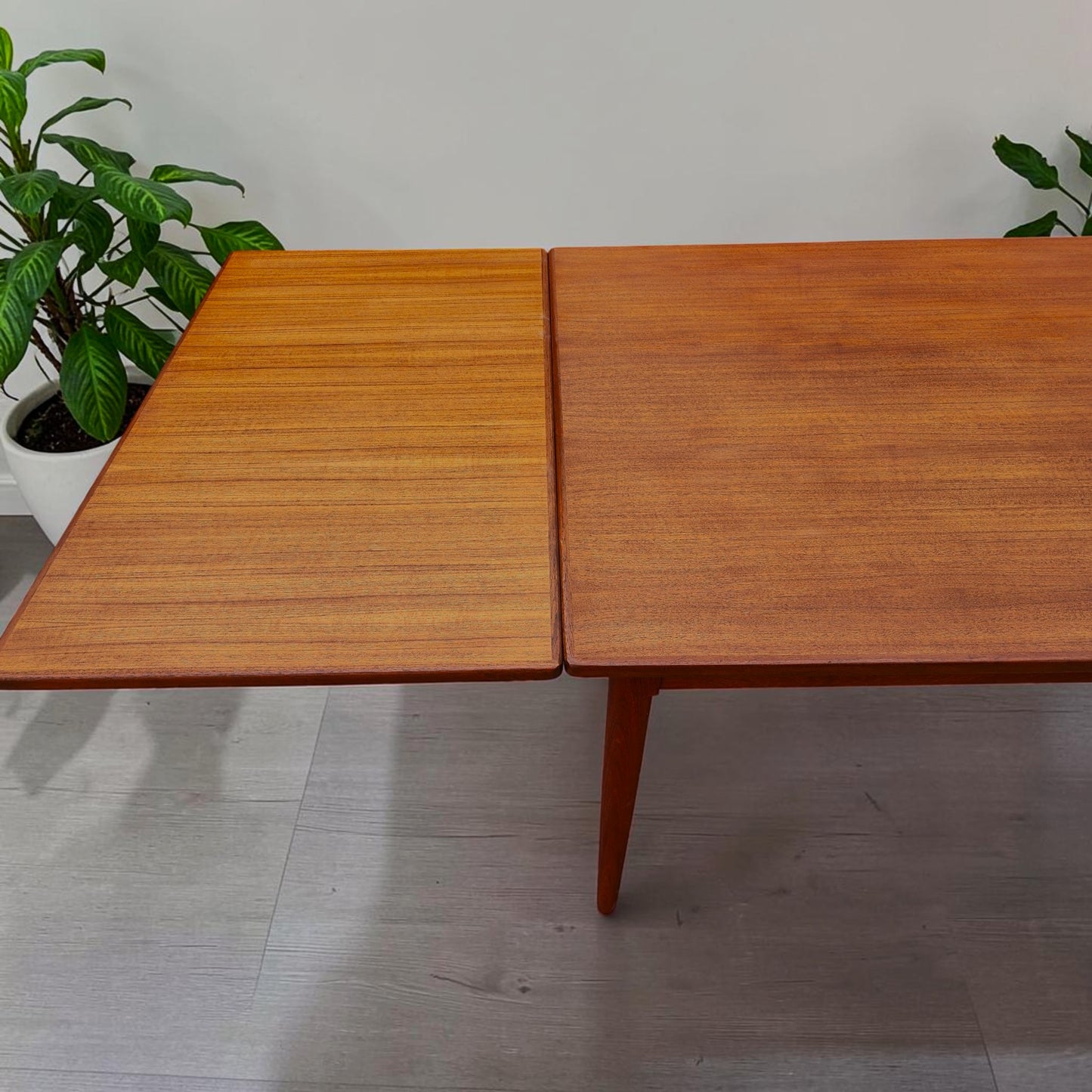 REFINISHED Danish Mid Century Modern Teak Draw Leaf Table 51" - 90"