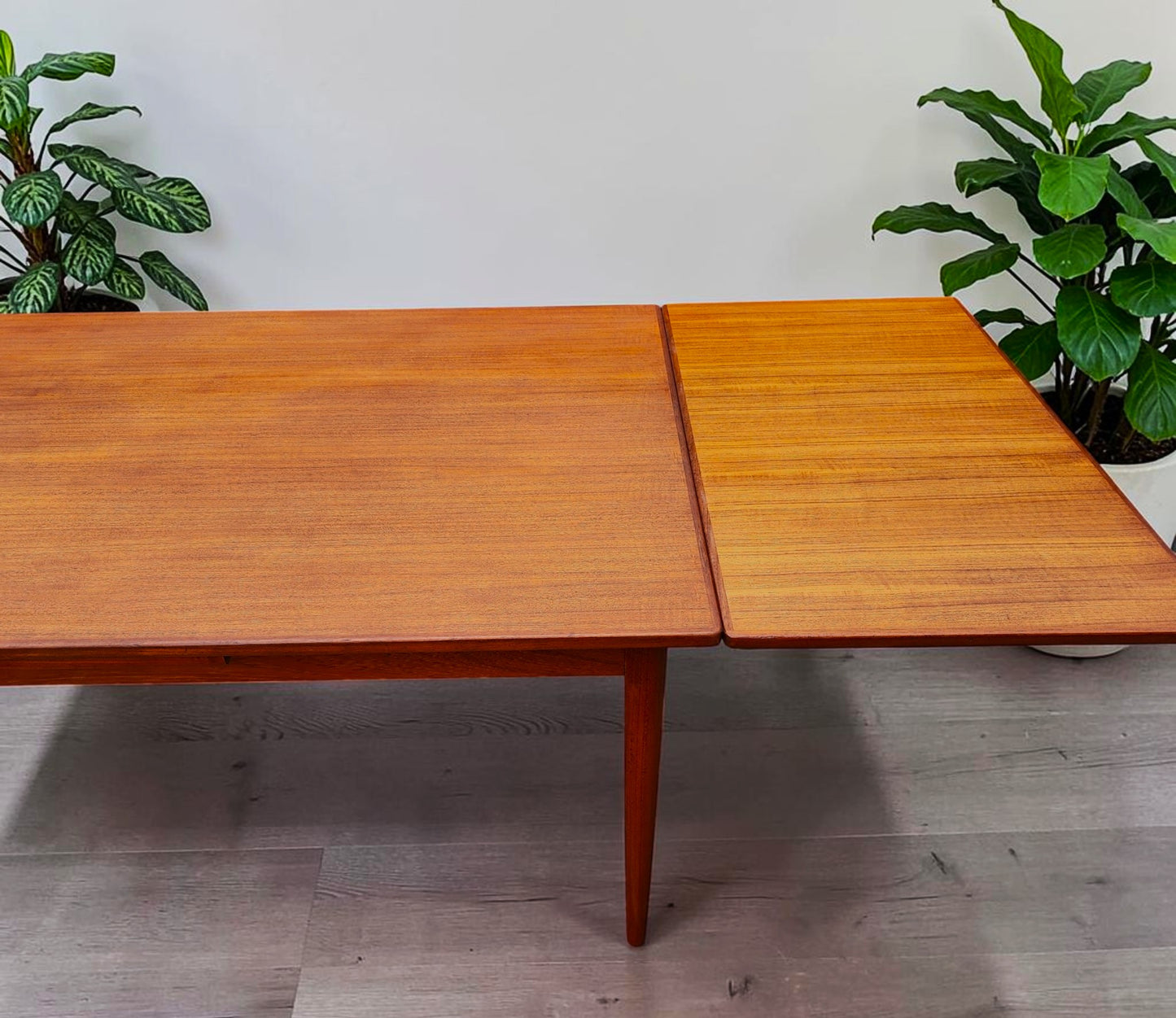 REFINISHED Danish Mid Century Modern Teak Draw Leaf Table 51" - 90"
