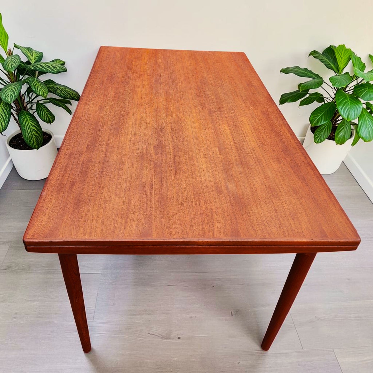 REFINISHED Danish Mid Century Modern Teak Draw Leaf Table 51" - 90"