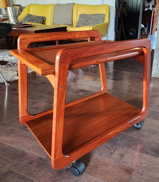 REFINISHED Danish Mid Century Modern Teak Reversible Tray Top Bar Cart by Sika Mobler