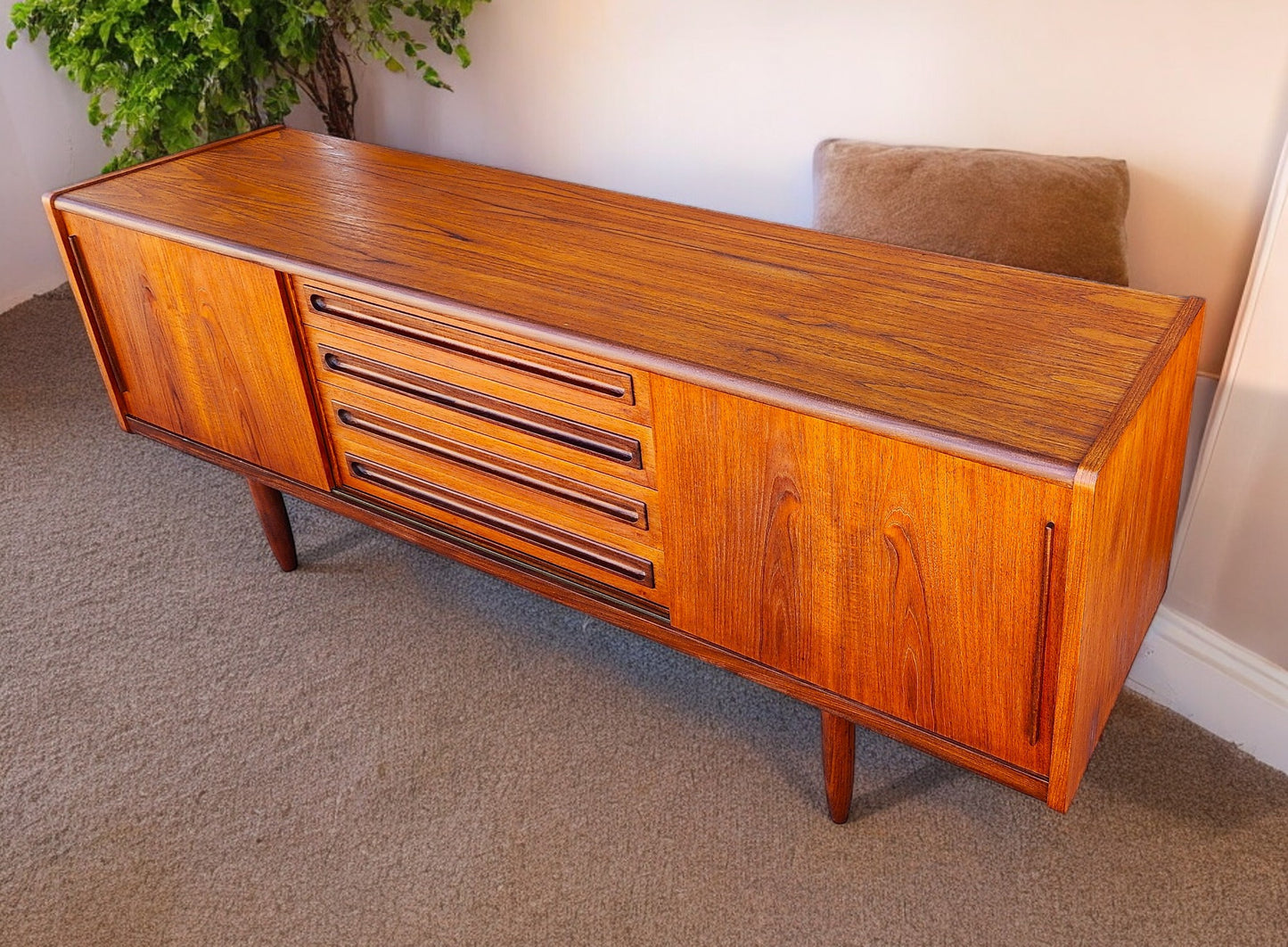 REFINISHED Danish Mid Century Modern Teak Sideboard by Johannes Andersen 79"