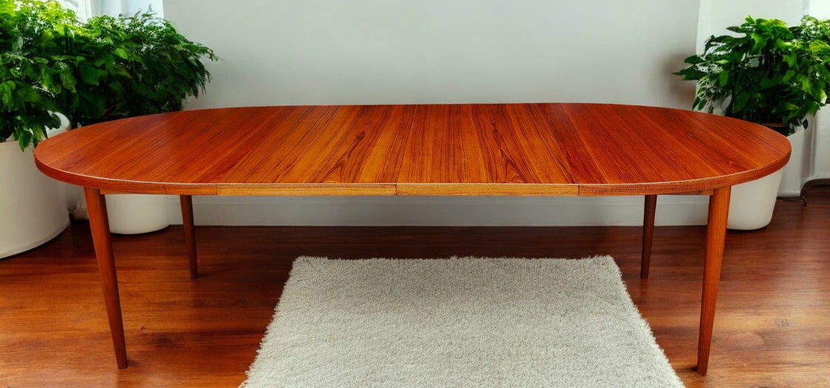 REFINISHED Danish Mid Century Modern Teak Table Oval w 2 leaves 60