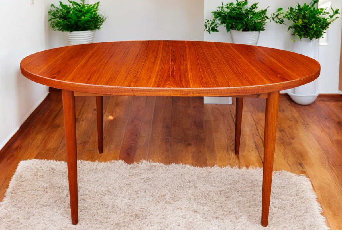 REFINISHED Danish Mid Century Modern Teak Table Oval w 2 leaves 60