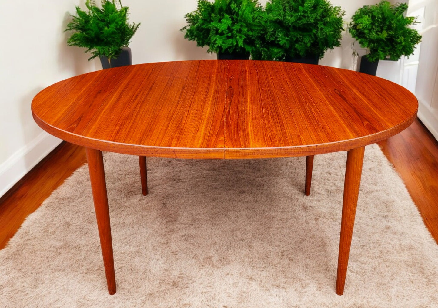 REFINISHED Danish Mid Century Modern Teak Table Oval w 2 leaves 60"-100"