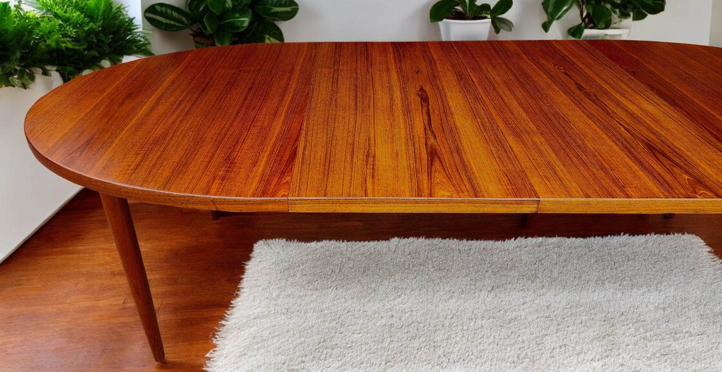 REFINISHED Danish Mid Century Modern Teak Table Oval w 2 leaves 60"-100"