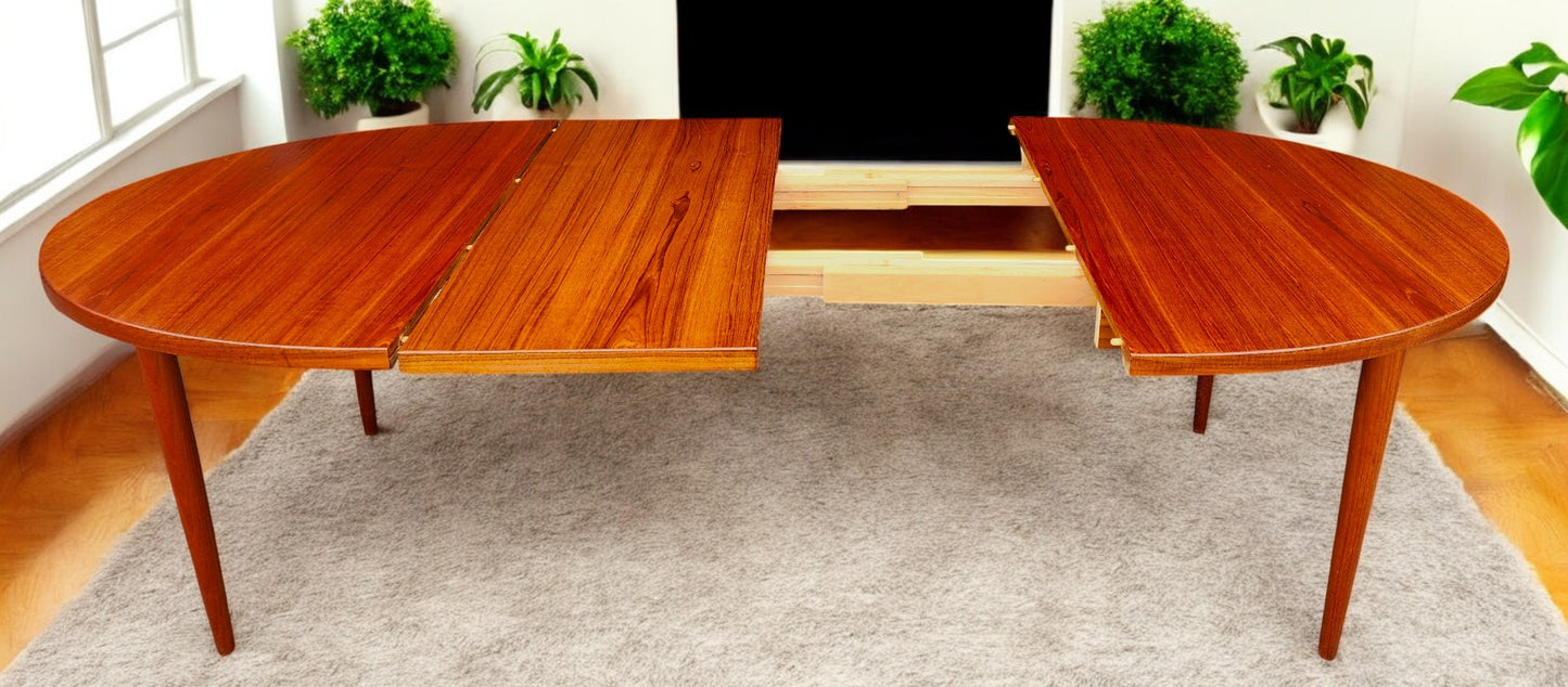 REFINISHED Danish Mid Century Modern Teak Table Oval w 2 leaves 60"-100"