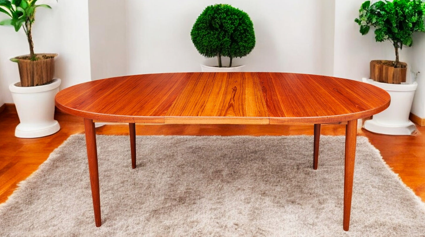 REFINISHED Danish Mid Century Modern Teak Table Oval w 2 leaves 60"-100"