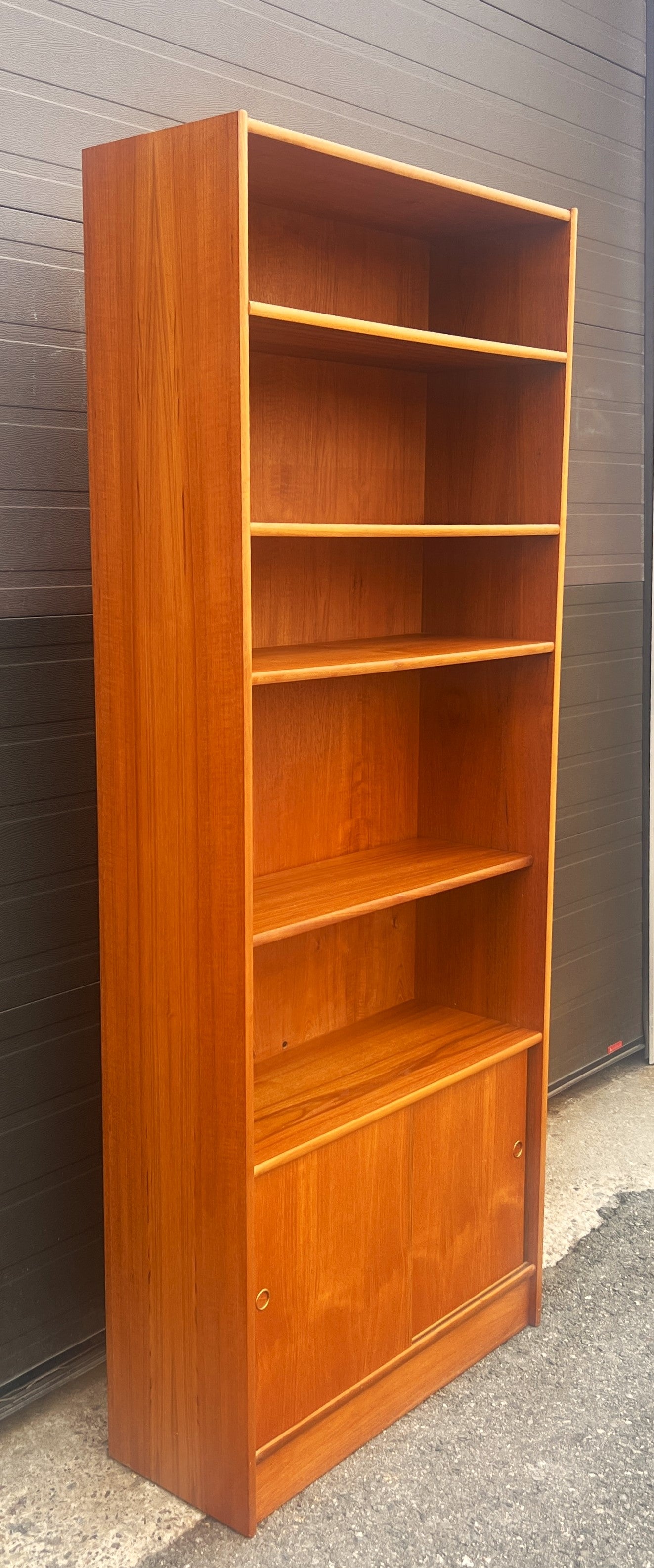 RESTORED Danish Mid Century Modern Teak Bookcase w doors  H 76"