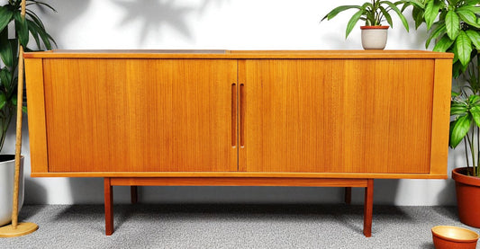 Danish Mid Century Modern Teak Tambour Credenza 65" by Svend Aage Larsen