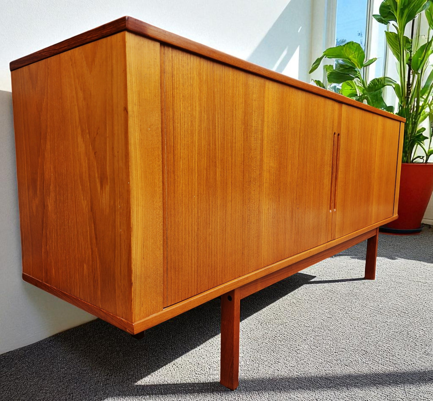 Danish Mid Century Modern Teak Tambour Credenza 65" by Svend Aage Larsen