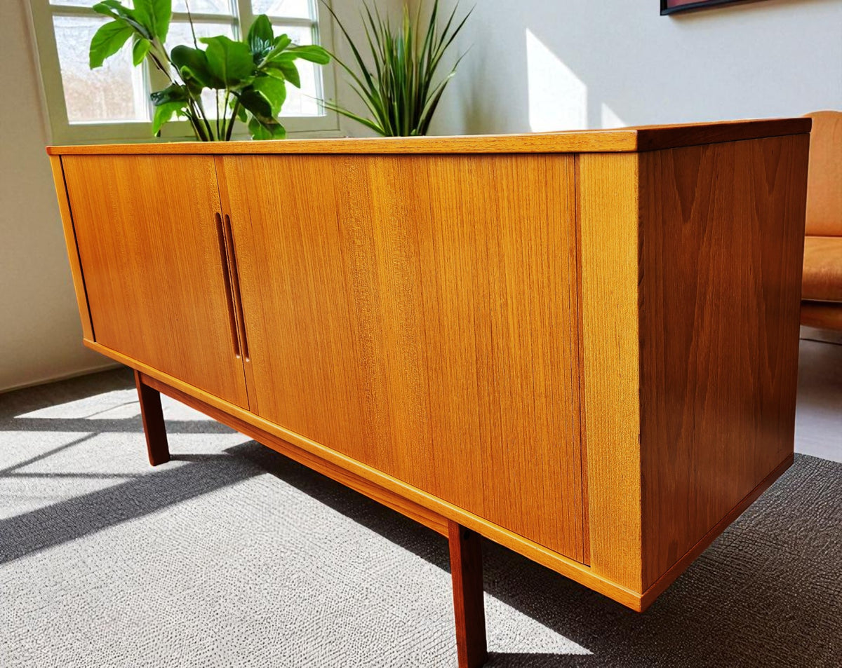 Danish Mid Century Modern Teak Tambour Credenza 65
