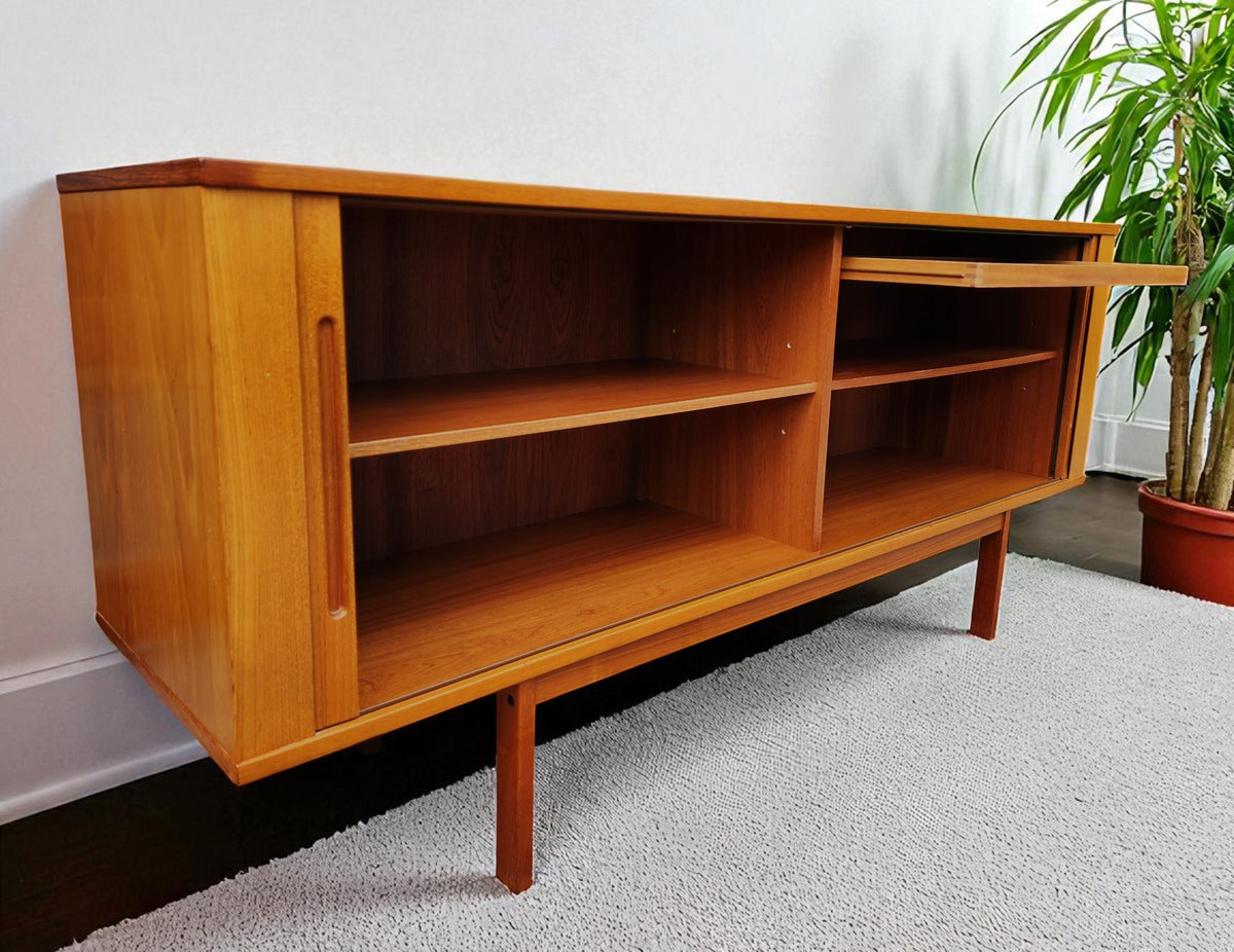 Danish Mid Century Modern Teak Tambour Credenza 65