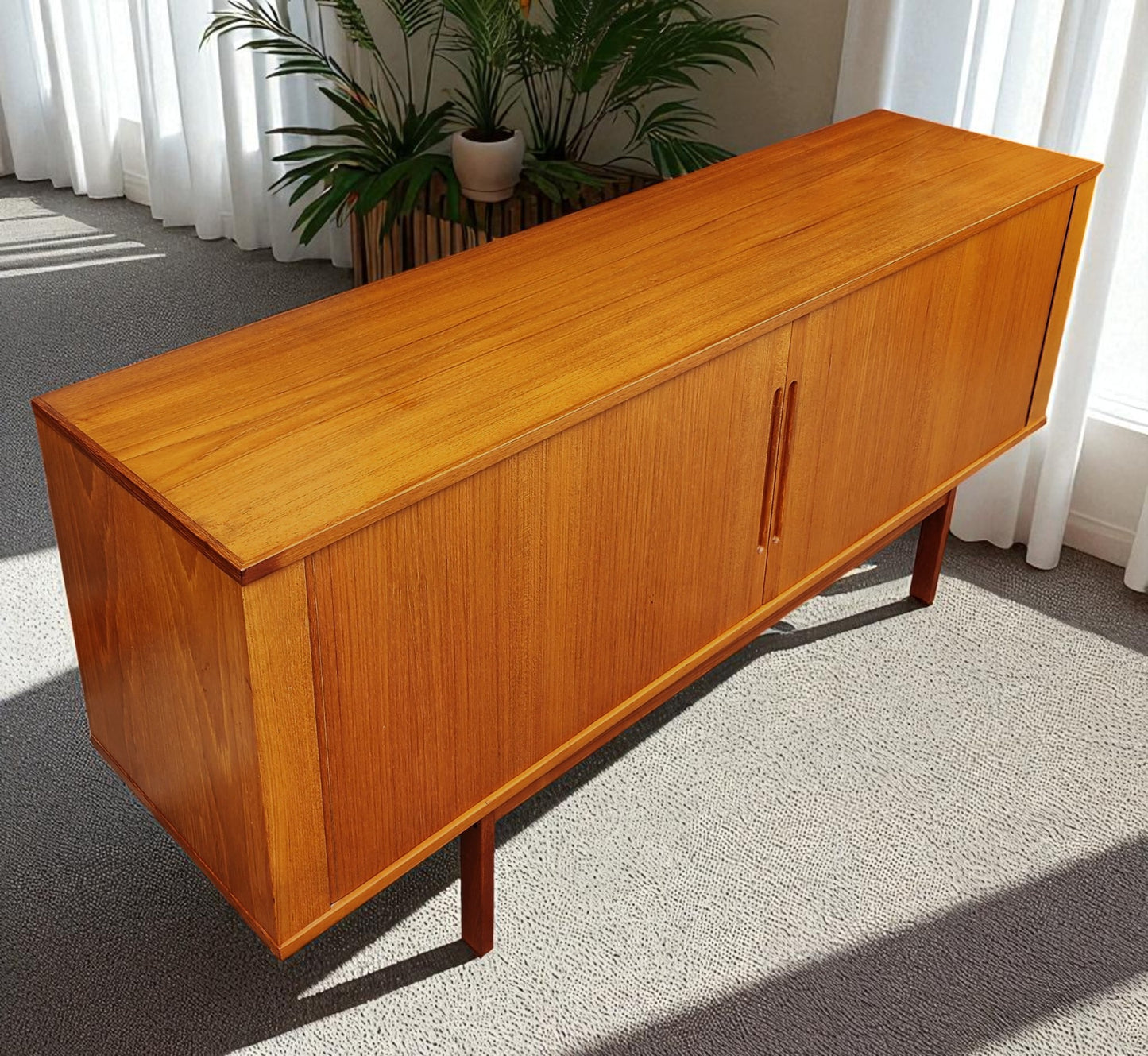 Danish Mid Century Modern Teak Tambour Credenza 65" by Svend Aage Larsen