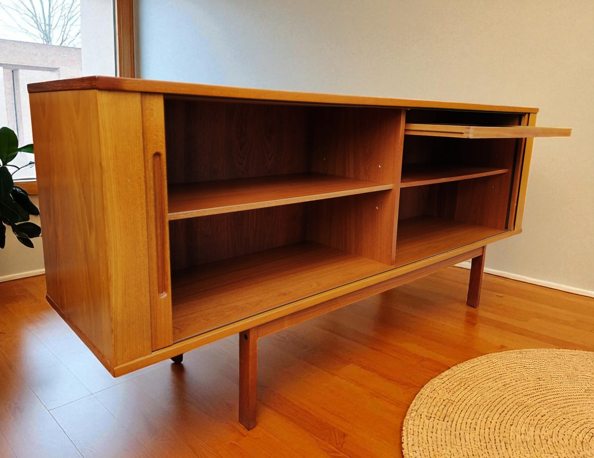 Danish Mid Century Modern Teak Tambour Credenza 65