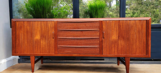 REFINISHED Danish MCM Teak Tambour Credenza by Kofod Larsen 83"