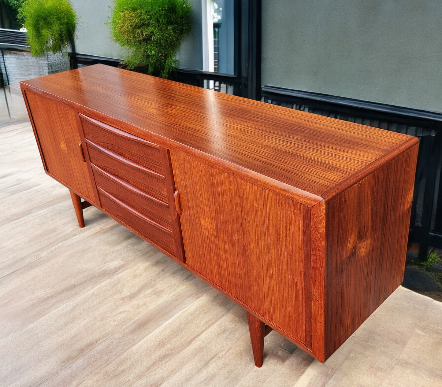 REFINISHED Danish MCM Teak Tambour Credenza by Kofod Larsen 83"