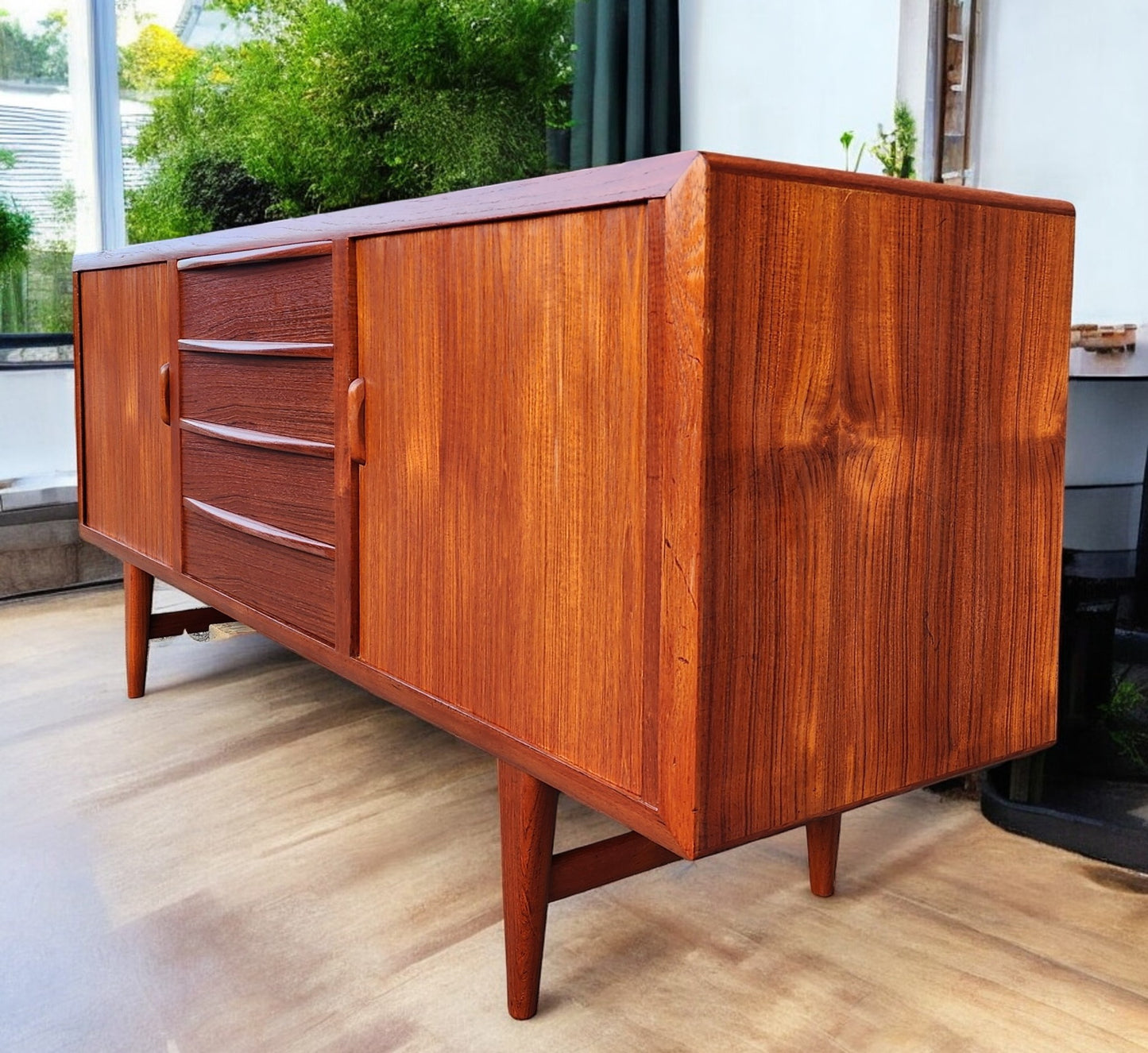REFINISHED Danish MCM Teak Tambour Credenza by Kofod Larsen 83"