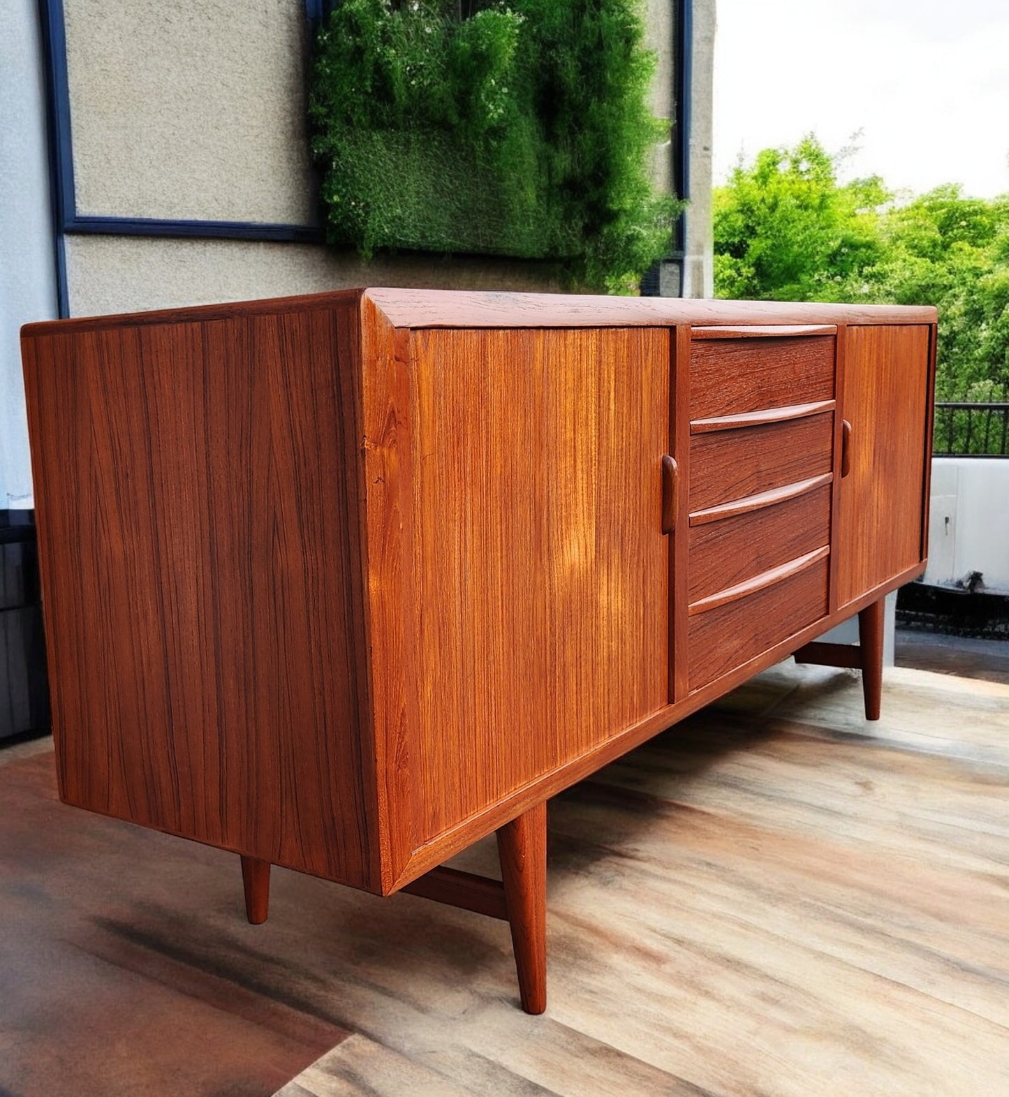 REFINISHED Danish MCM Teak Tambour Credenza by Kofod Larsen 83"